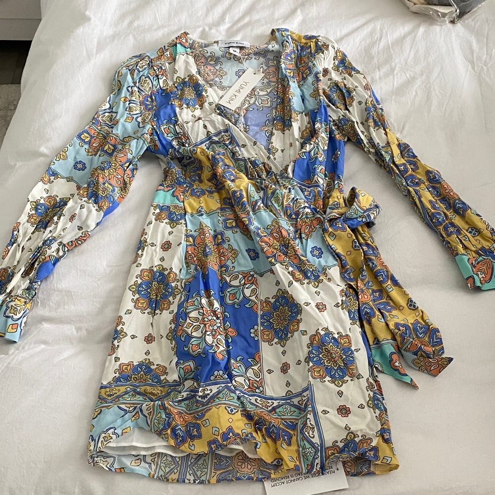 Yumi Kim Blue, Yellow & White Floral Patchwork Wrap Dress